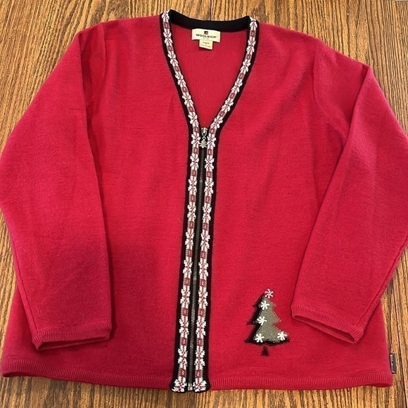 Vintage 100% Wool Christmas Woolwich Red Zipper Cardigan Embroidered Details XL - Picture 11 of 12